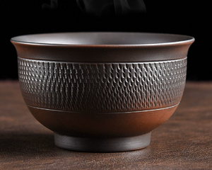 Handmade Purple Clay Tea Cup | Artisan Zisha Cup with Carved Design