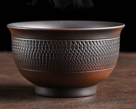 Handmade Purple Clay Tea Cup | Artisan Zisha Cup with Carved Design